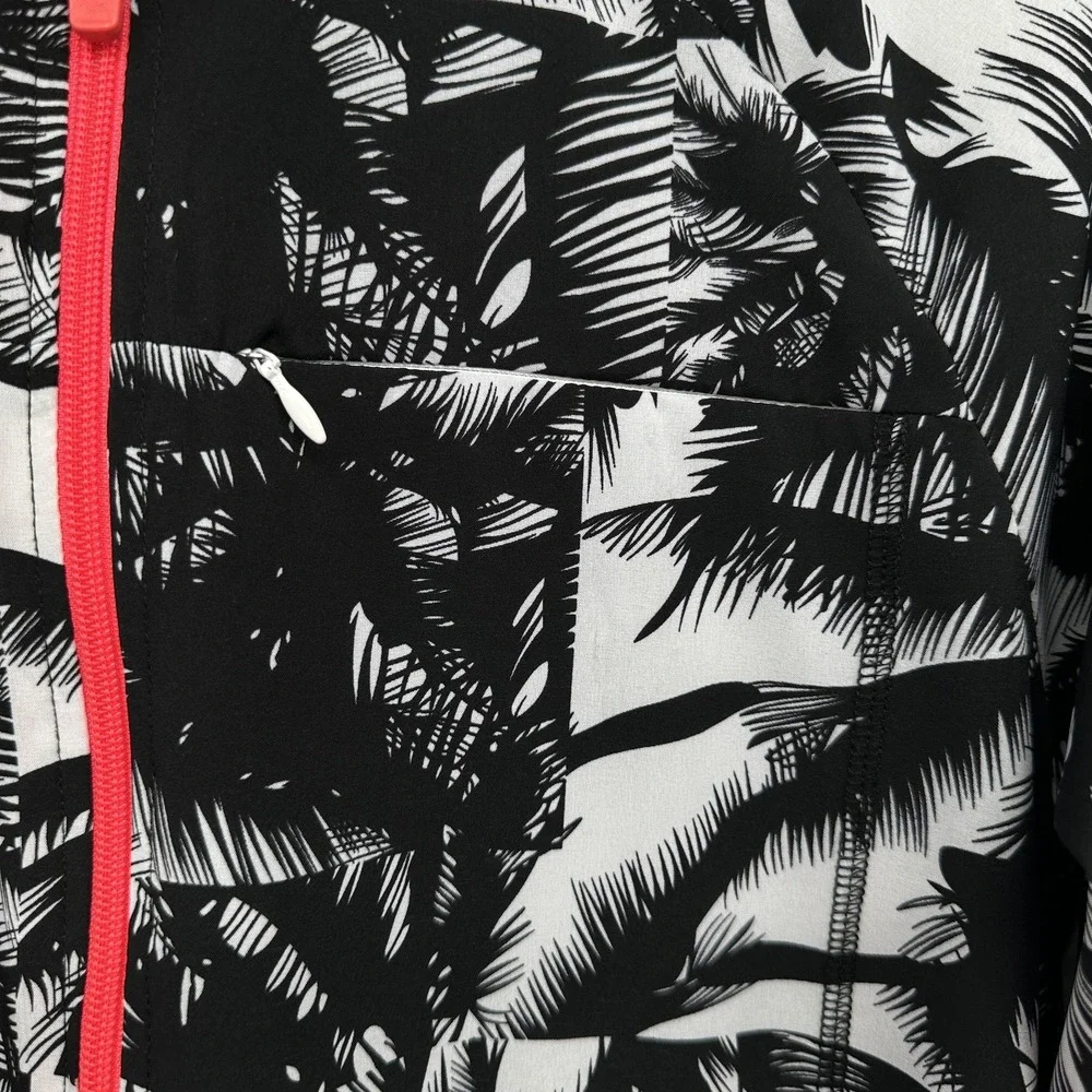 Fabletics Jacket Womens Large Black White Palm Print Full Zip Athletic Pockets‎